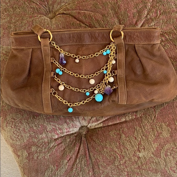 Leather shoulder bag with genuine gemstones - Picture 2 of 5